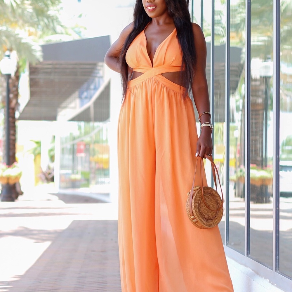 ORANGE WIDE LEG JUMPSUIT - Picture 3 of 8